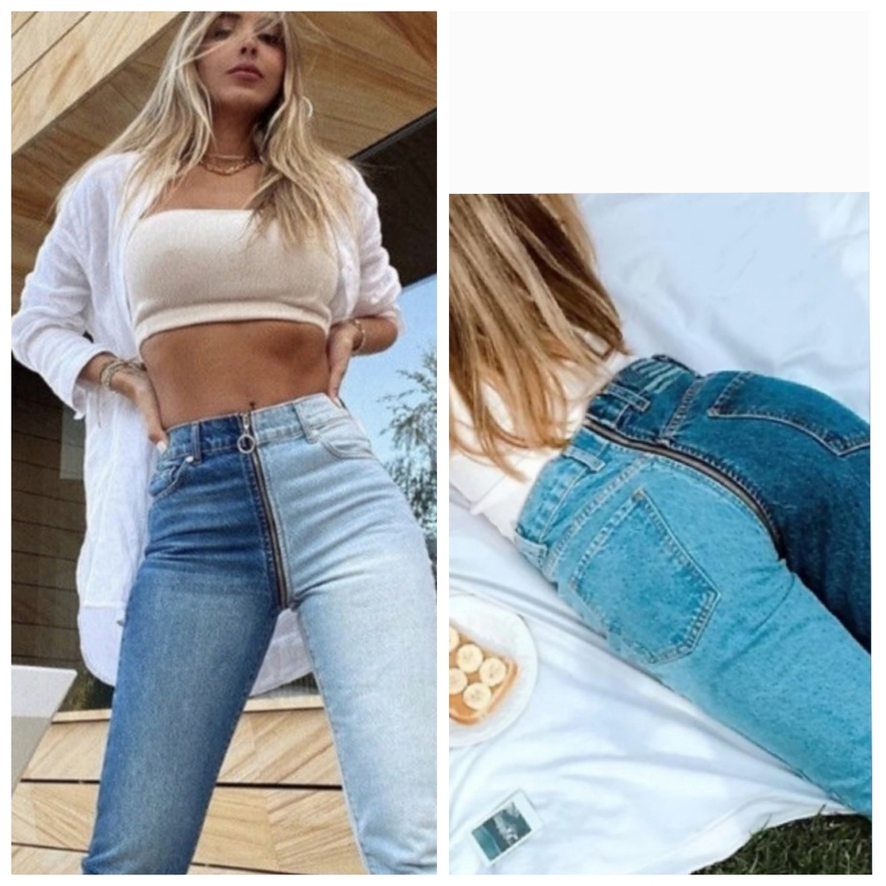 REVICE Denim YIN YANG Crops Two Tone Zipper Jeans Size 30
